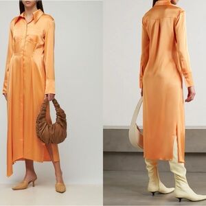 Nanushka Orange Mamo Satin Shirt Midi Dress Size Small
